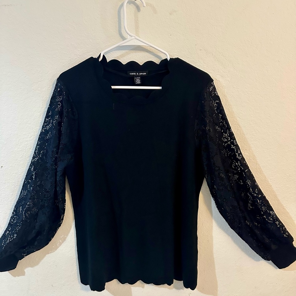 Cable & Gauge Black Top with Lace Sleeves